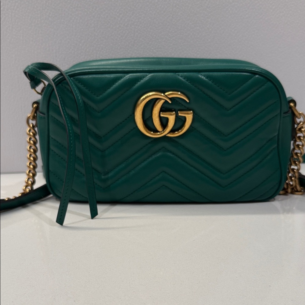 Gucci Teal Quilted Crossbody Bag with Gold Chain